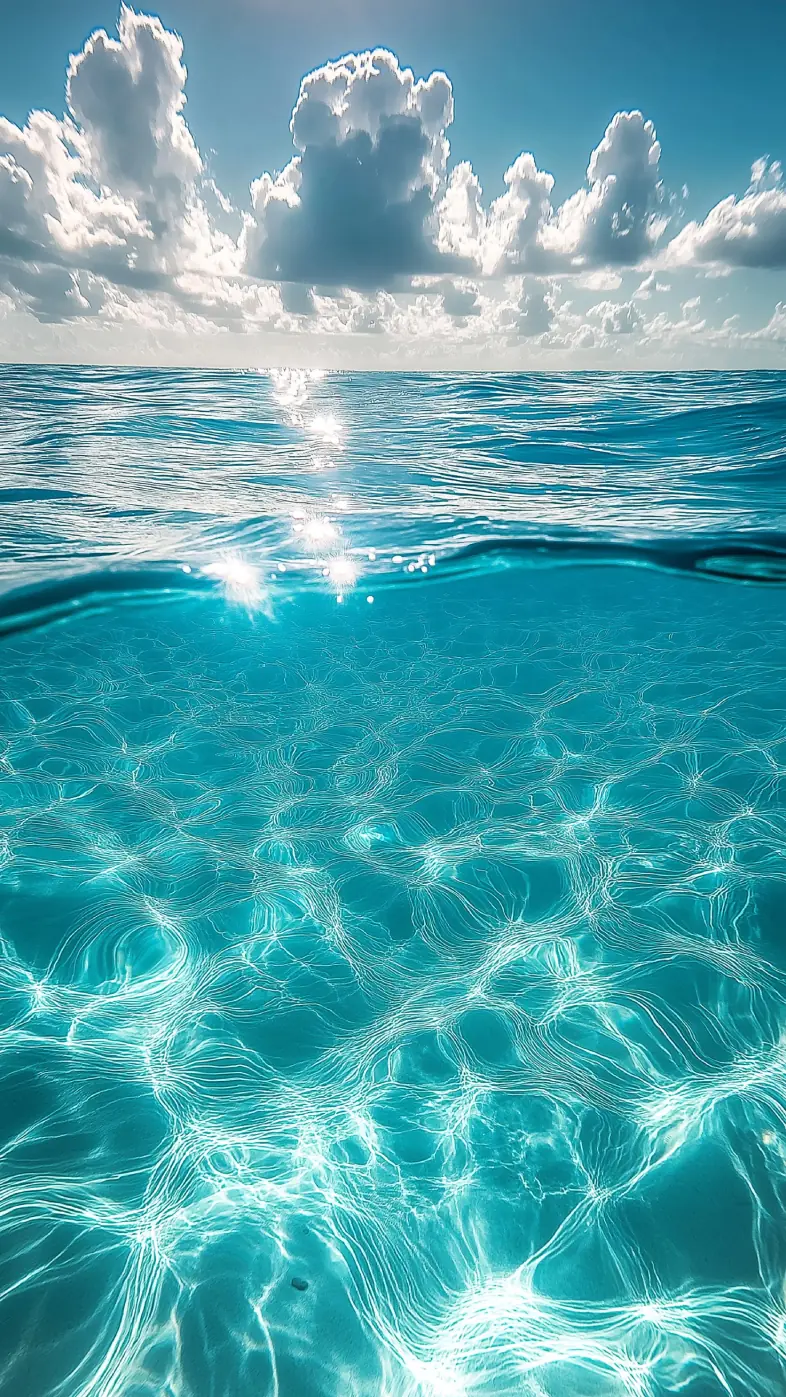 ocean bottom glare sun clouds wallpaper