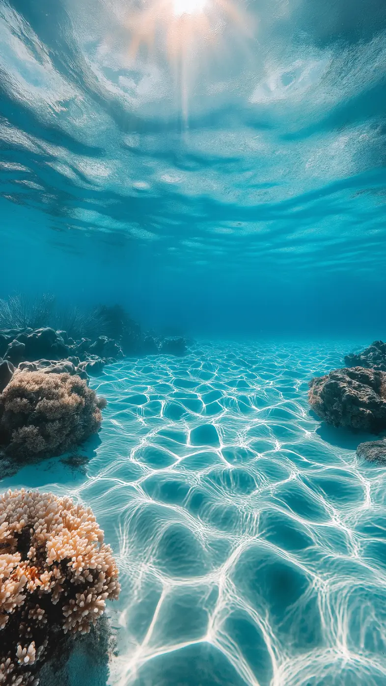 ocean corals bottom water rays wallpaper