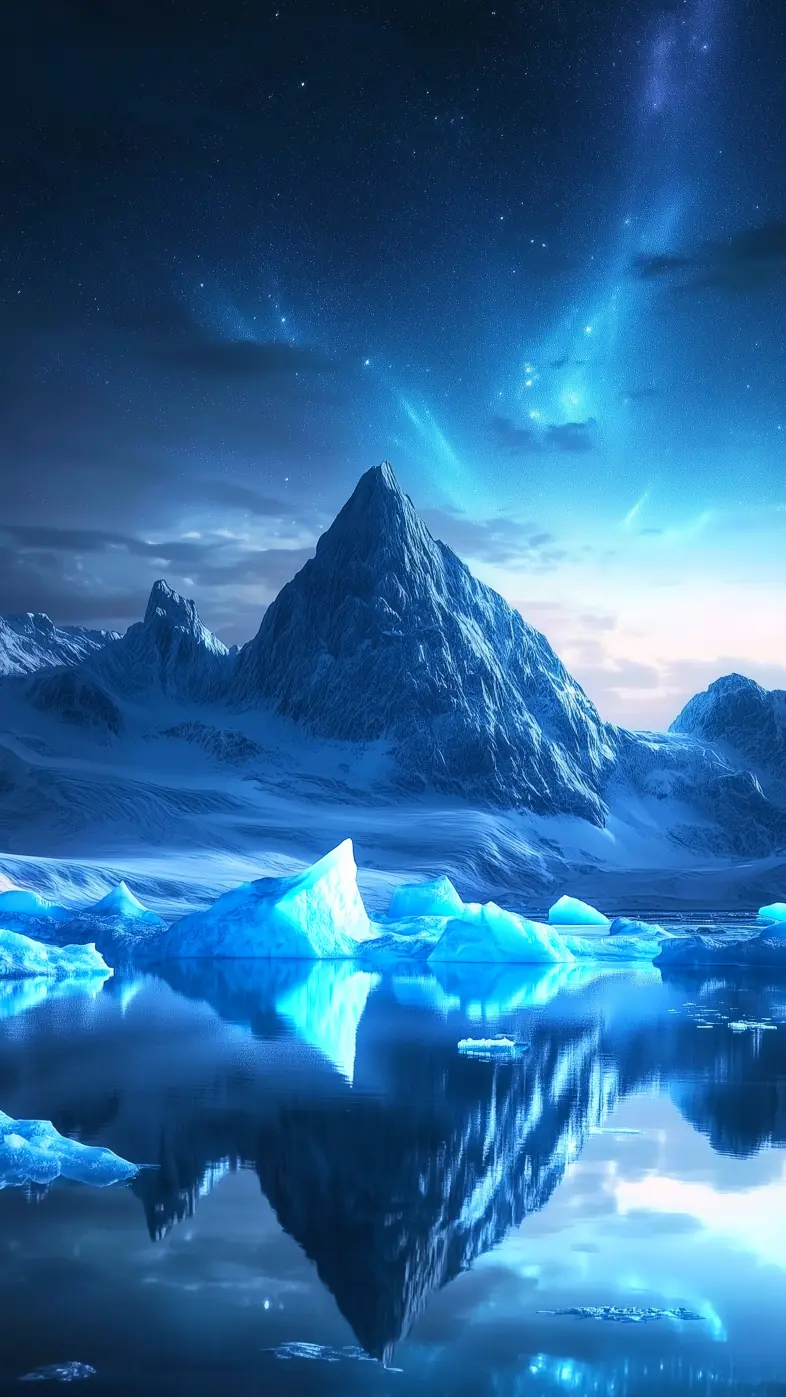 ocean mountains stars snow night wallpaper