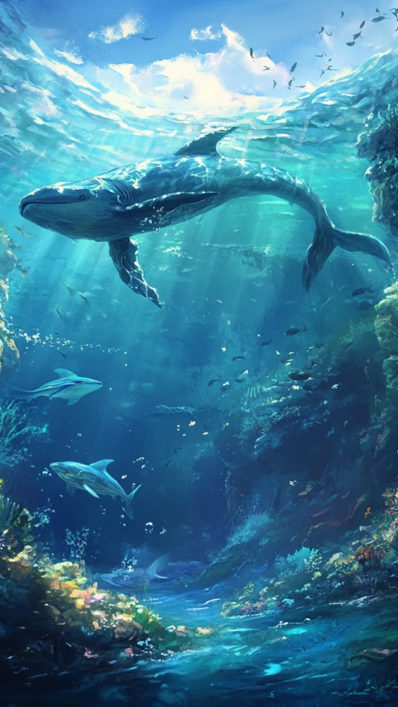 ocean with dolphins wallpaper