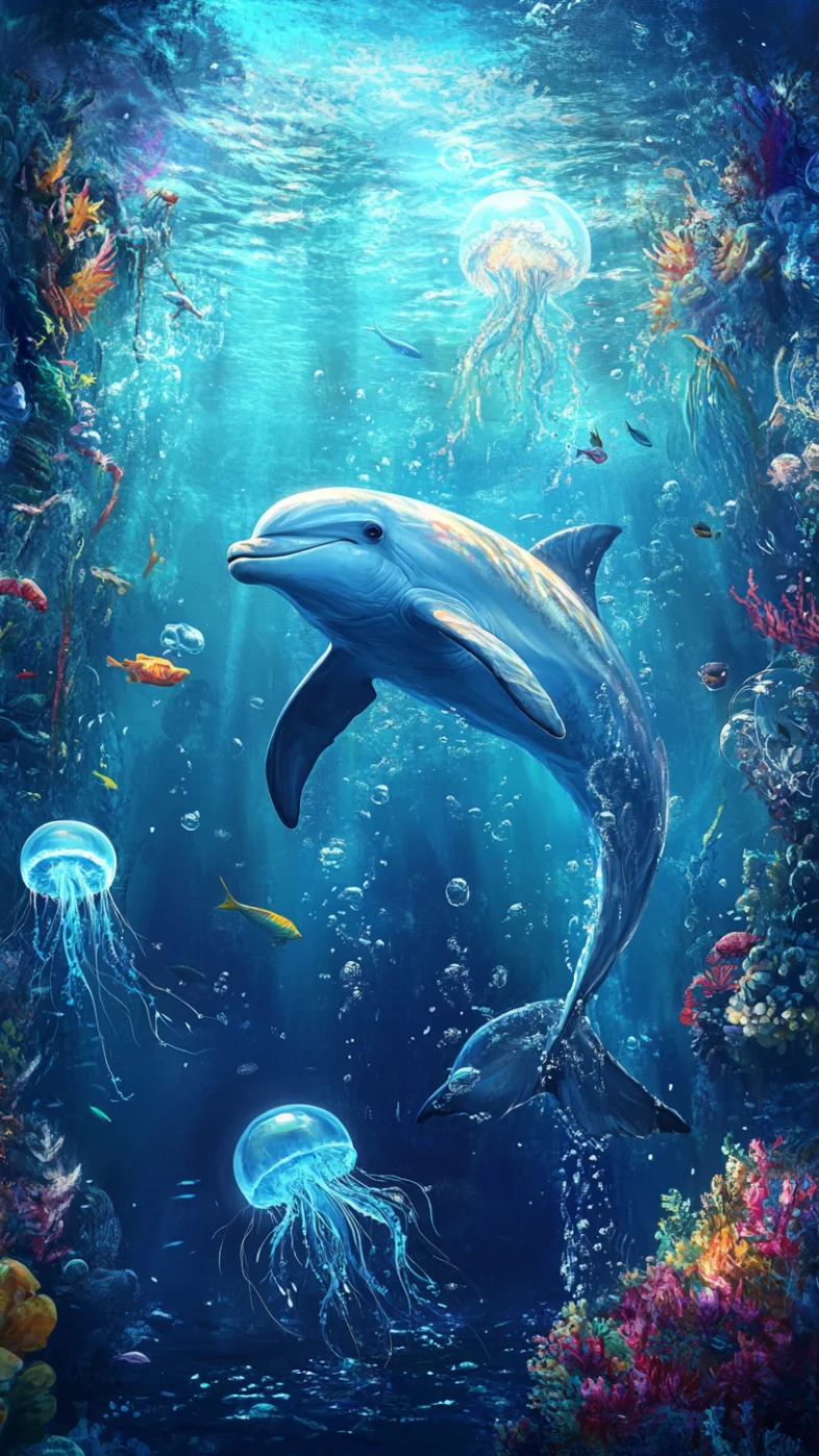 ocean with dolphins wallpaper