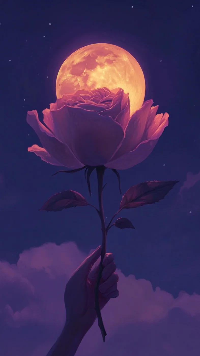 oversized rose with the moon wallpaper