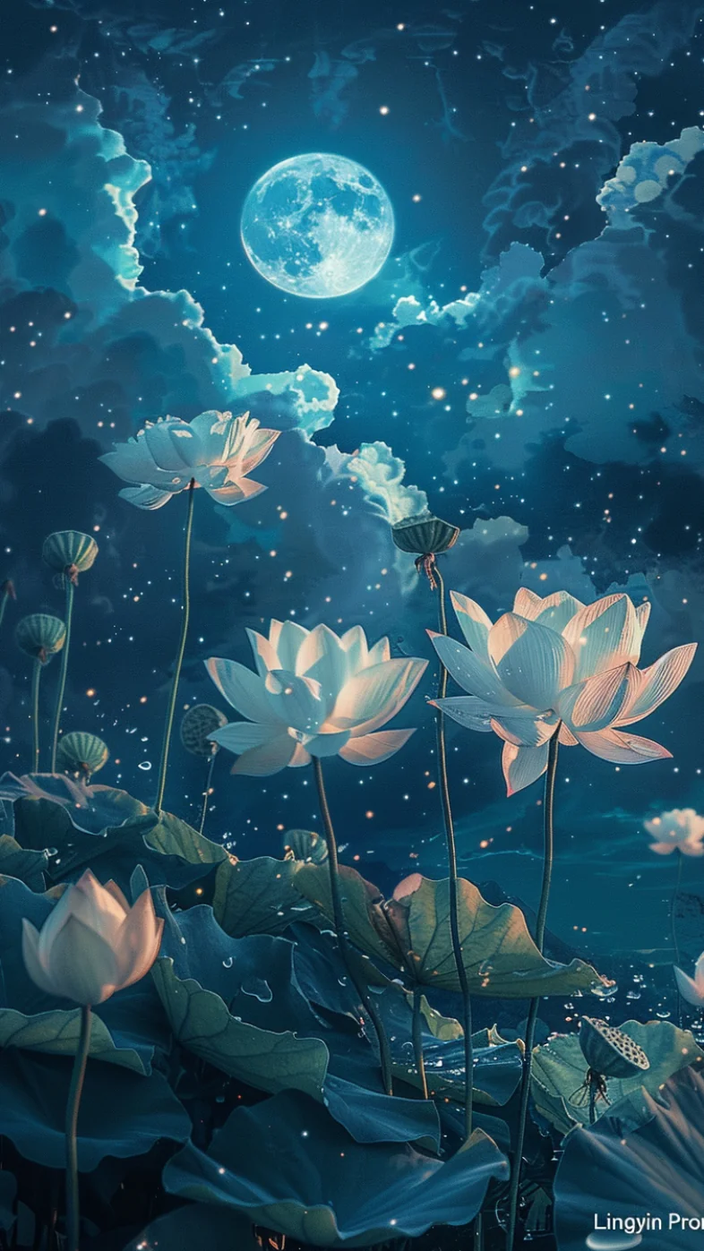 painting of lotus flowers blooming wallpaper