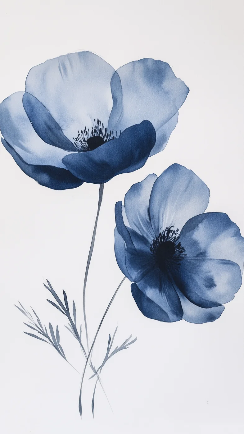 painting of two blue flowers wallpaper