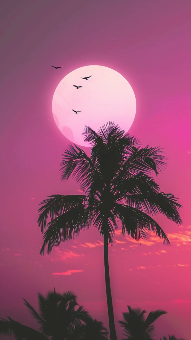 palm tree with birds flying wallpaper