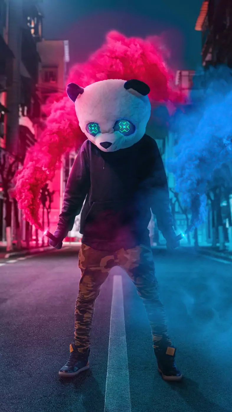 panda with two smoke bombs wallpaper