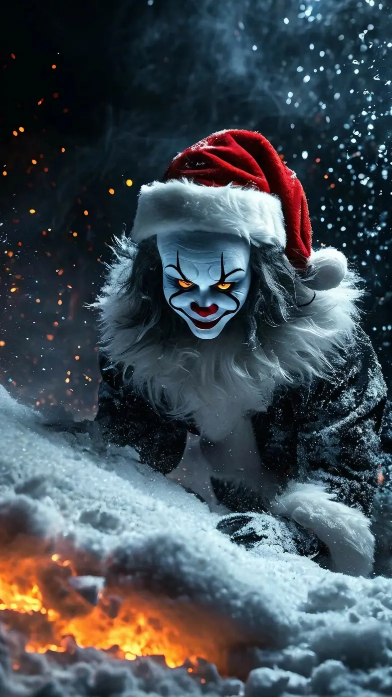 pennywise snow fire winter clown it hat art wallpaper