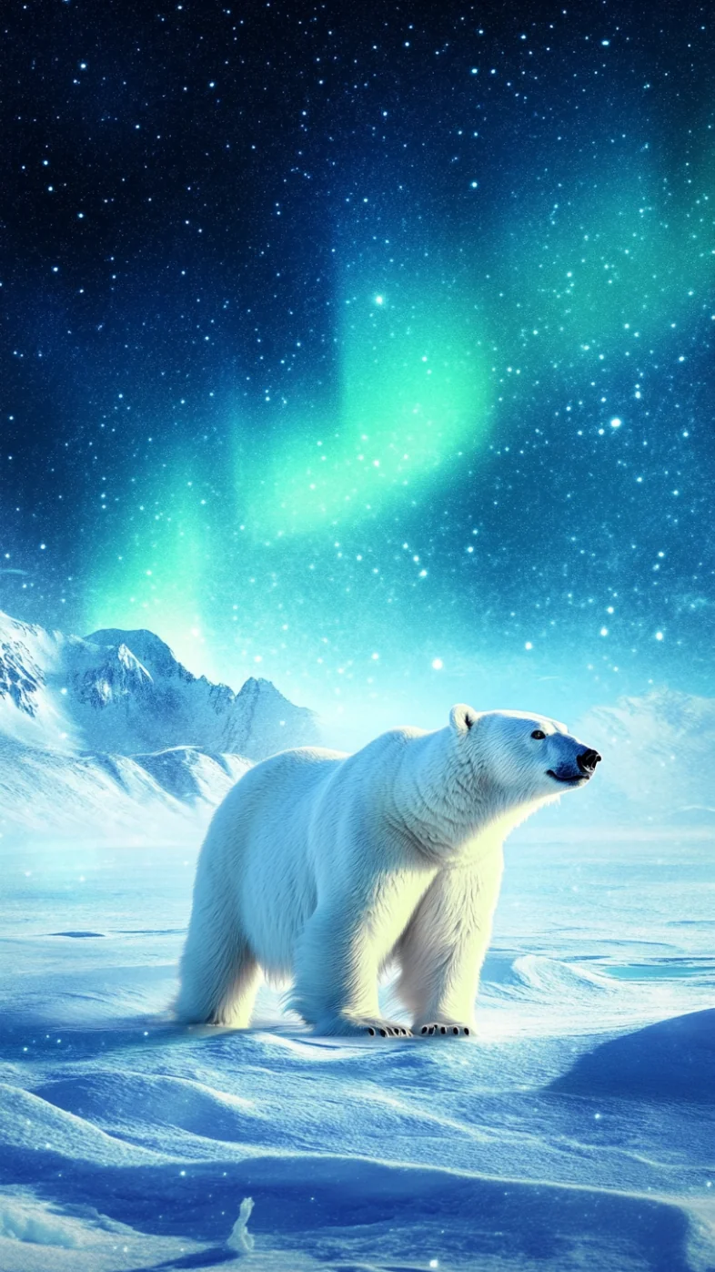 polar bear arctic aurora borealis wallpaper