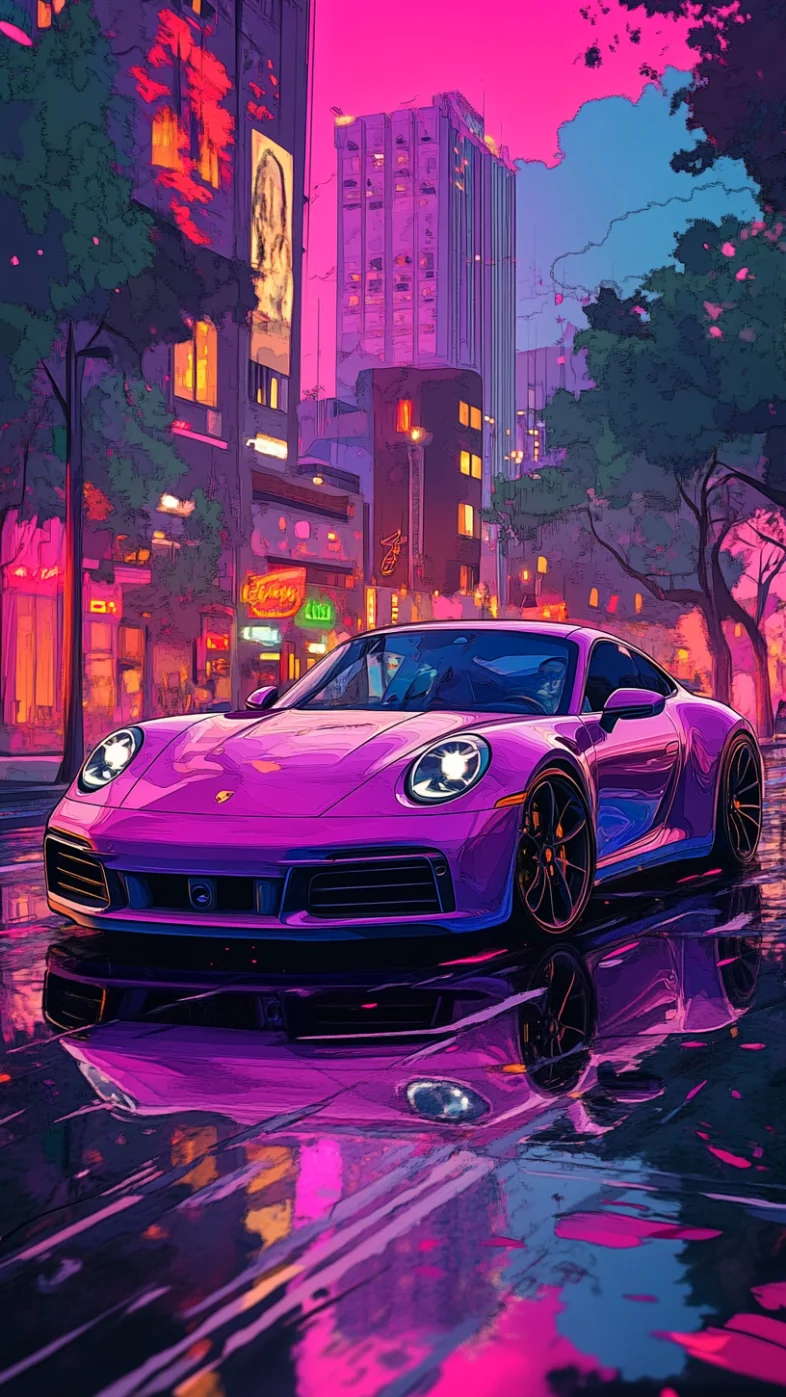 porsche 992 cartoon style wallpaper