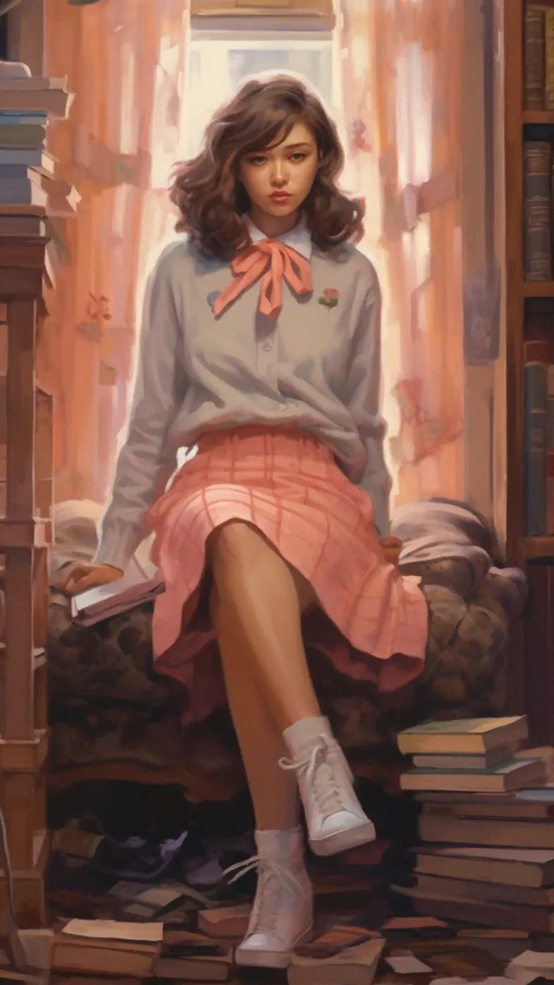 preppy girl with books art wallpaper