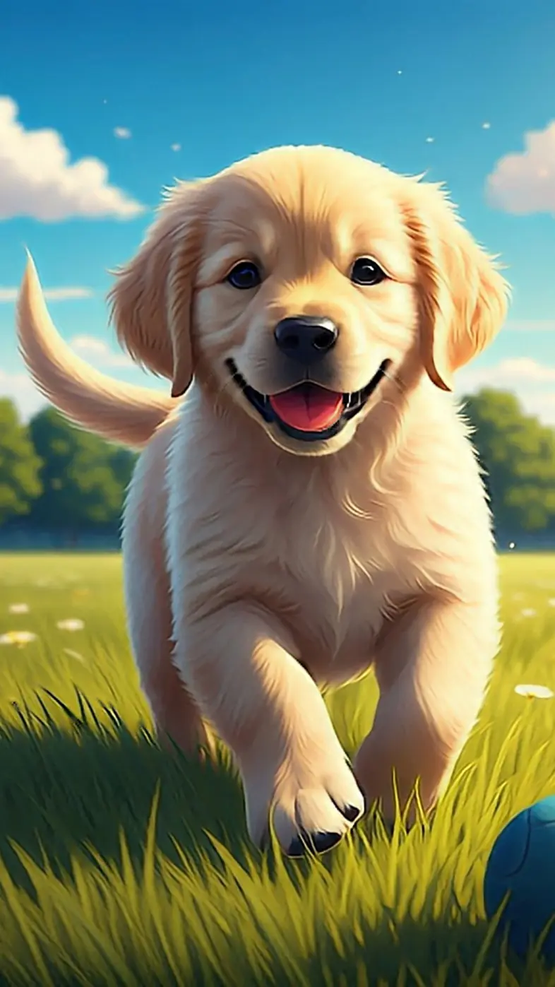 puppy field art ball grass wallpaper