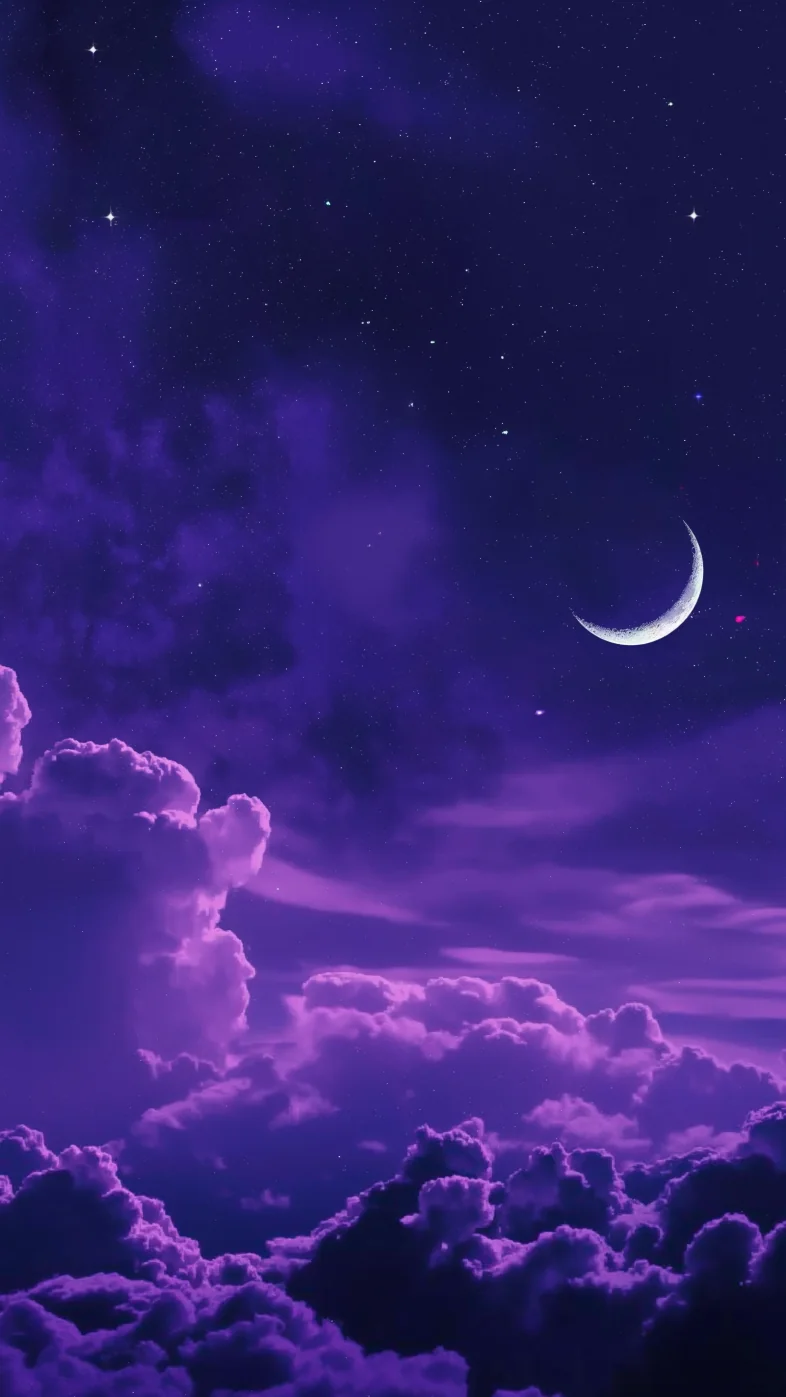 purple cosmic moon stars clouds  wallpaper