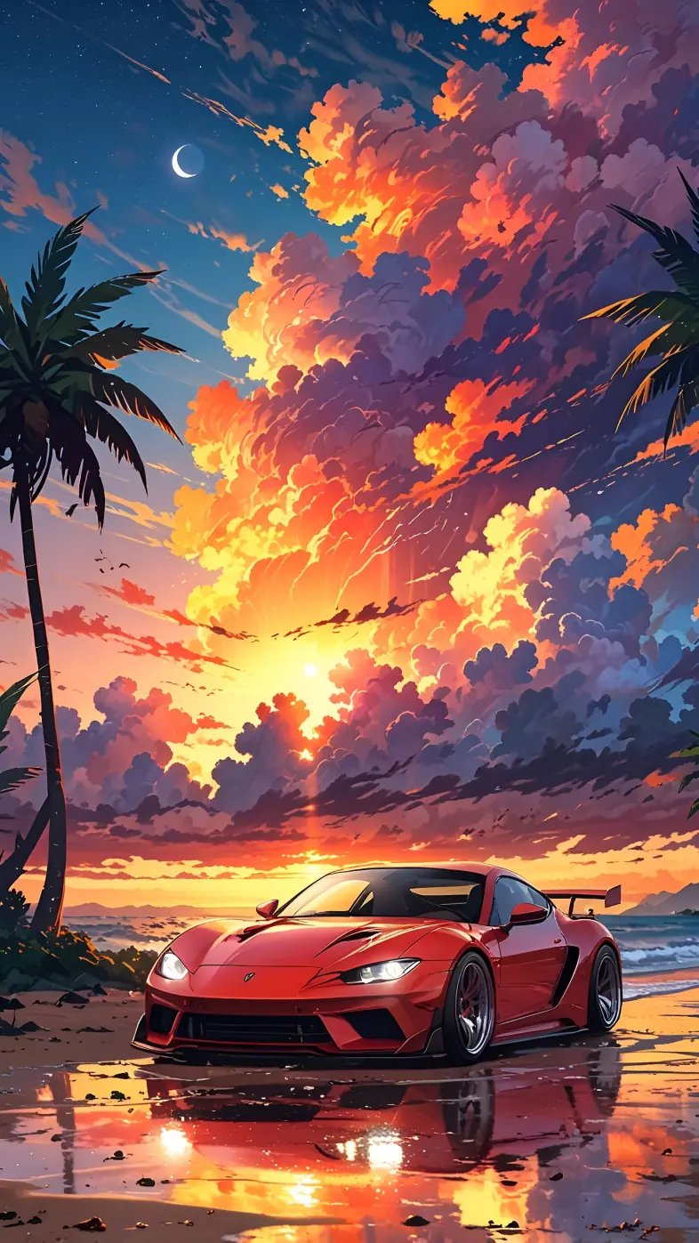 red Ferrari car art wallpaper