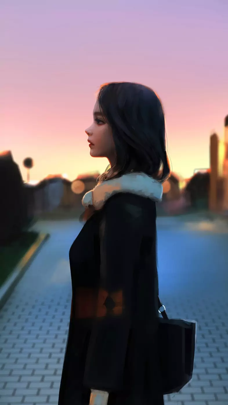 red sky in morning anime girl wallpaper