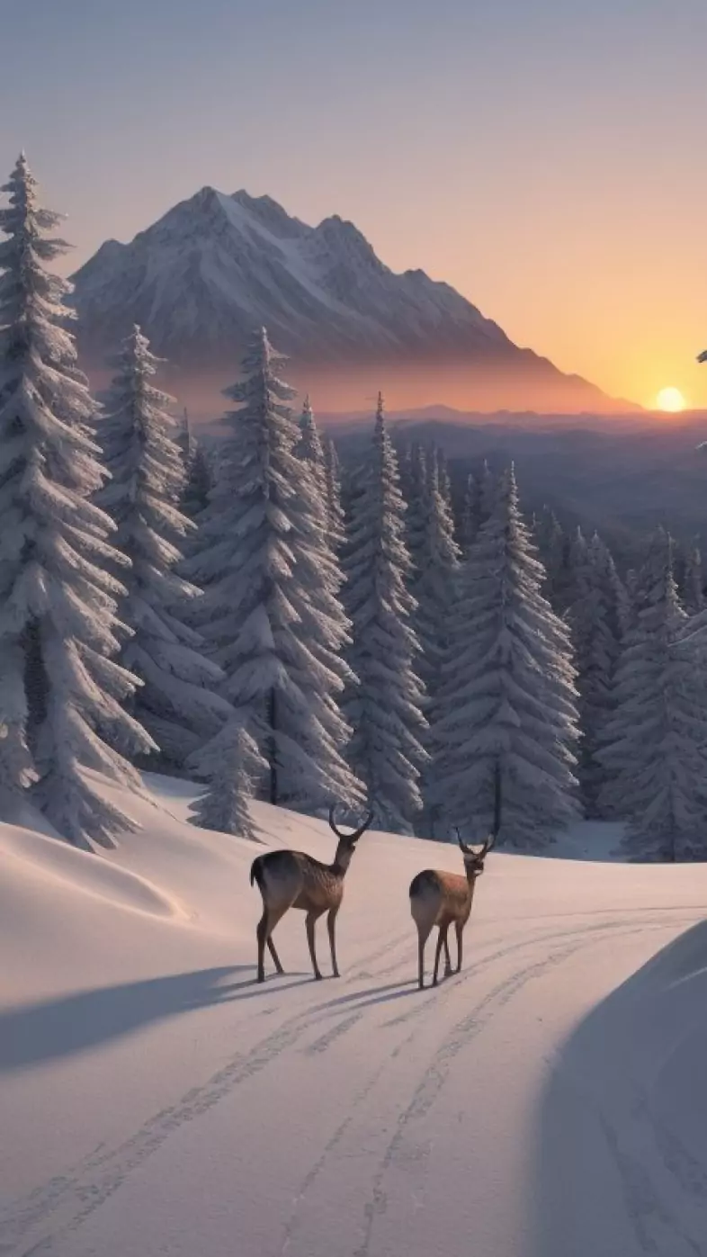 reindeer with snow wallpaper