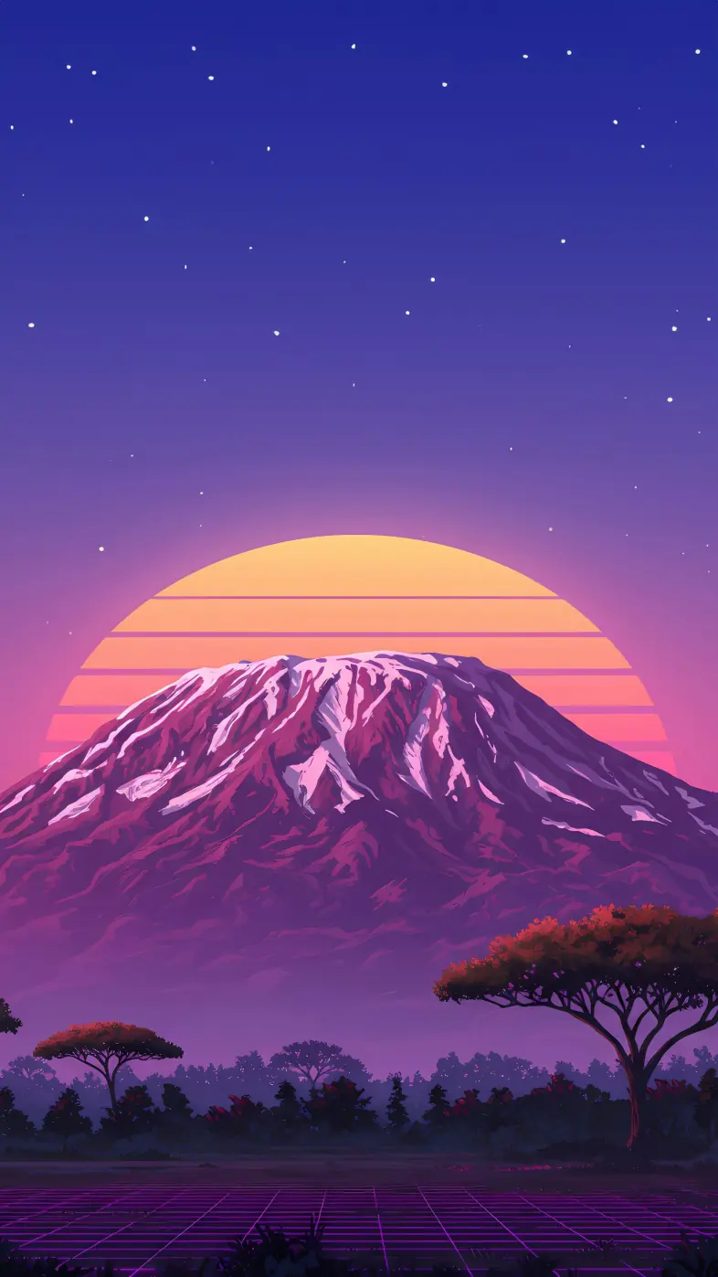 retro sun rise in mountains minimal wallpaper