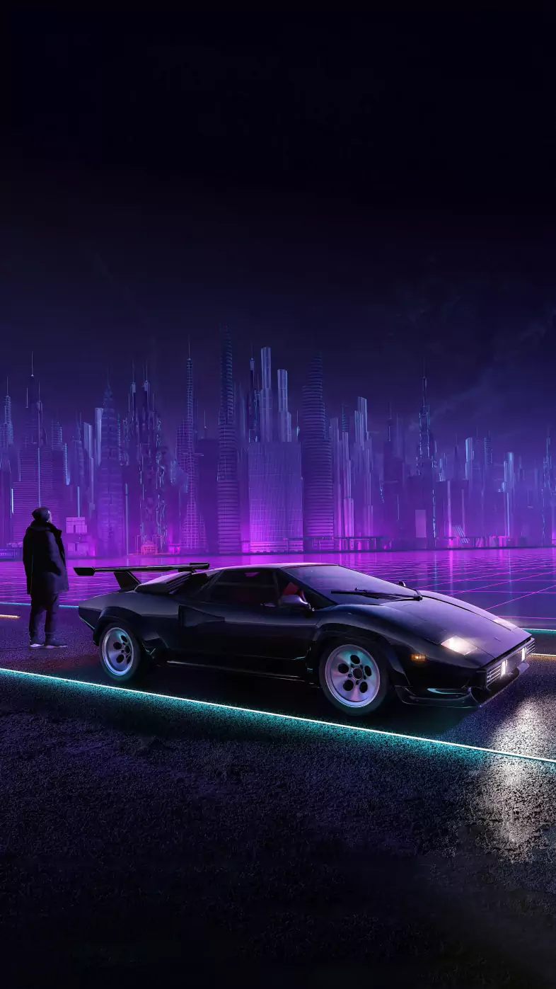 retropunk lamborghini classic with boy wallpaper