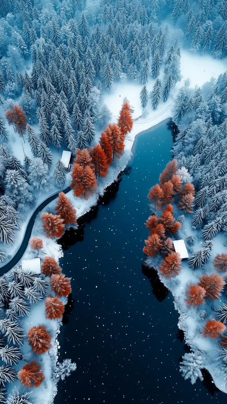 river forest landscape snow winter wallpaper