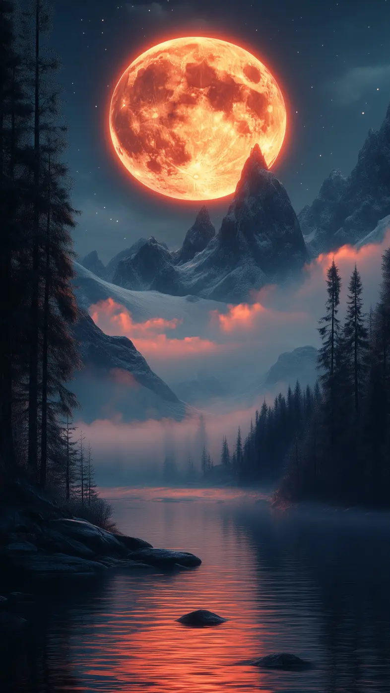 river moon mountains landscape night wallpaper