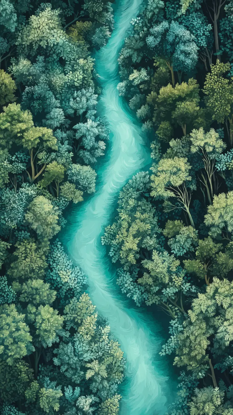 river trees art blue green wallpaper