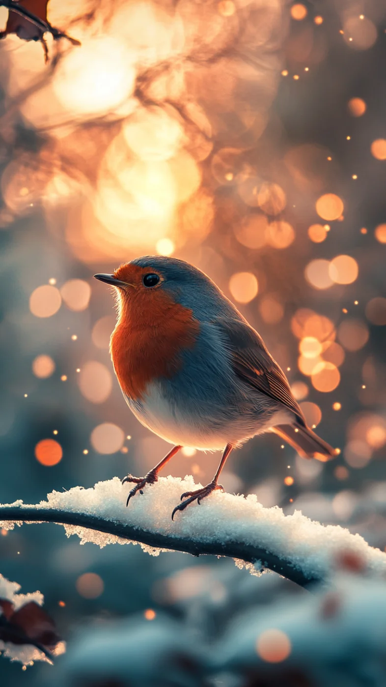 robin stands on a snow wallpaper