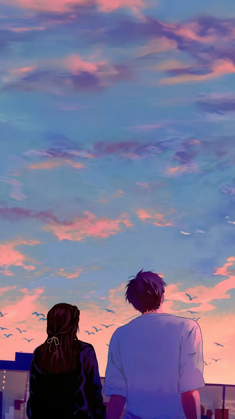 romantic sunset couple wallpaper