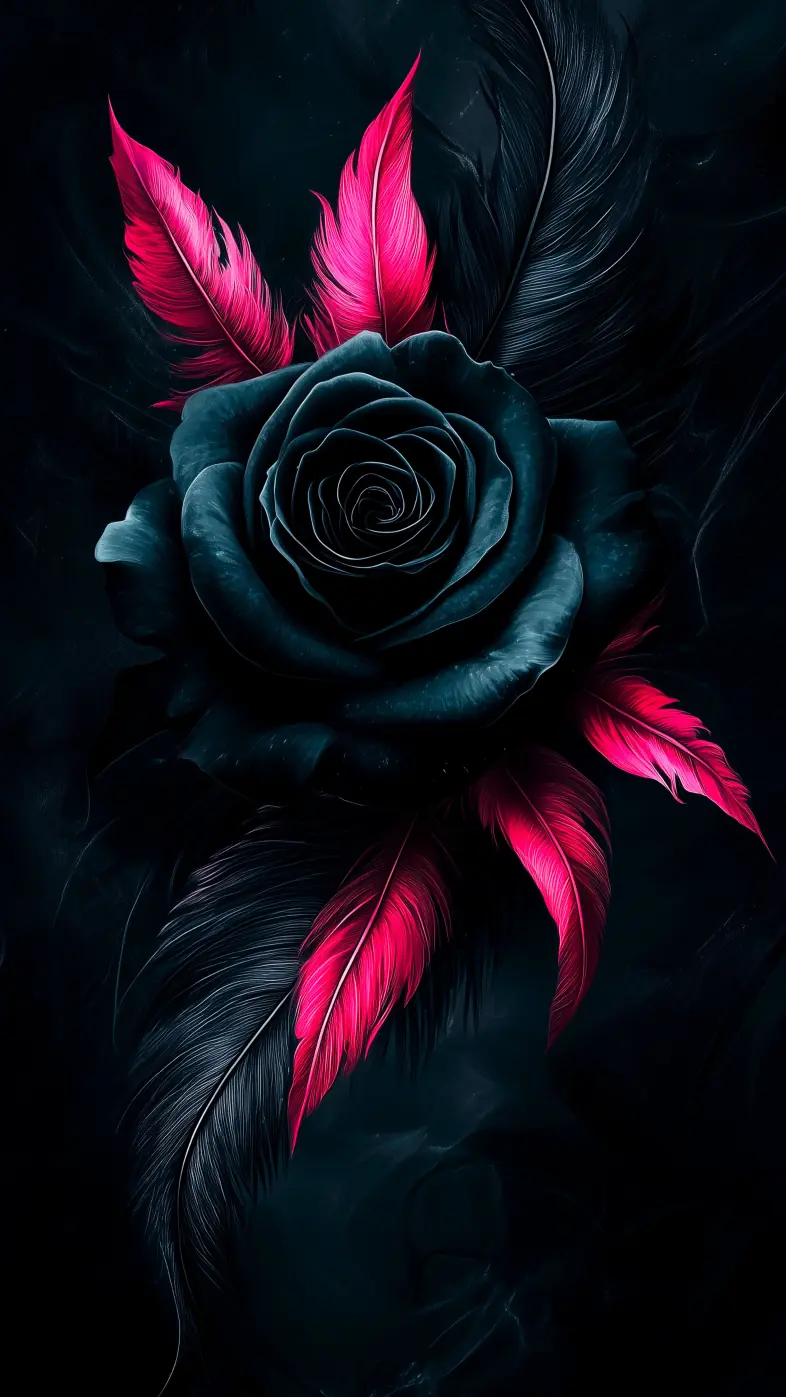 rose feathers pink dark wallpaper