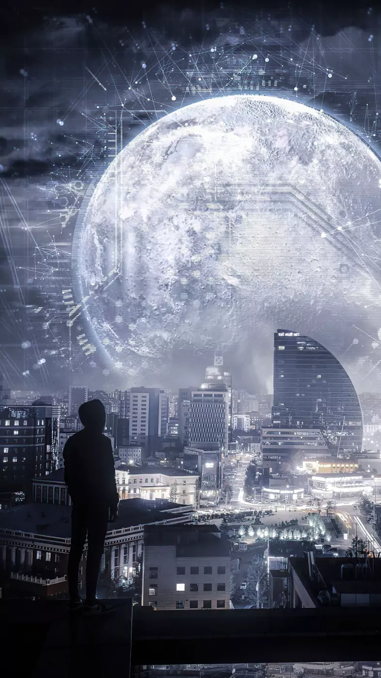 scifi city in moon light wallpaper