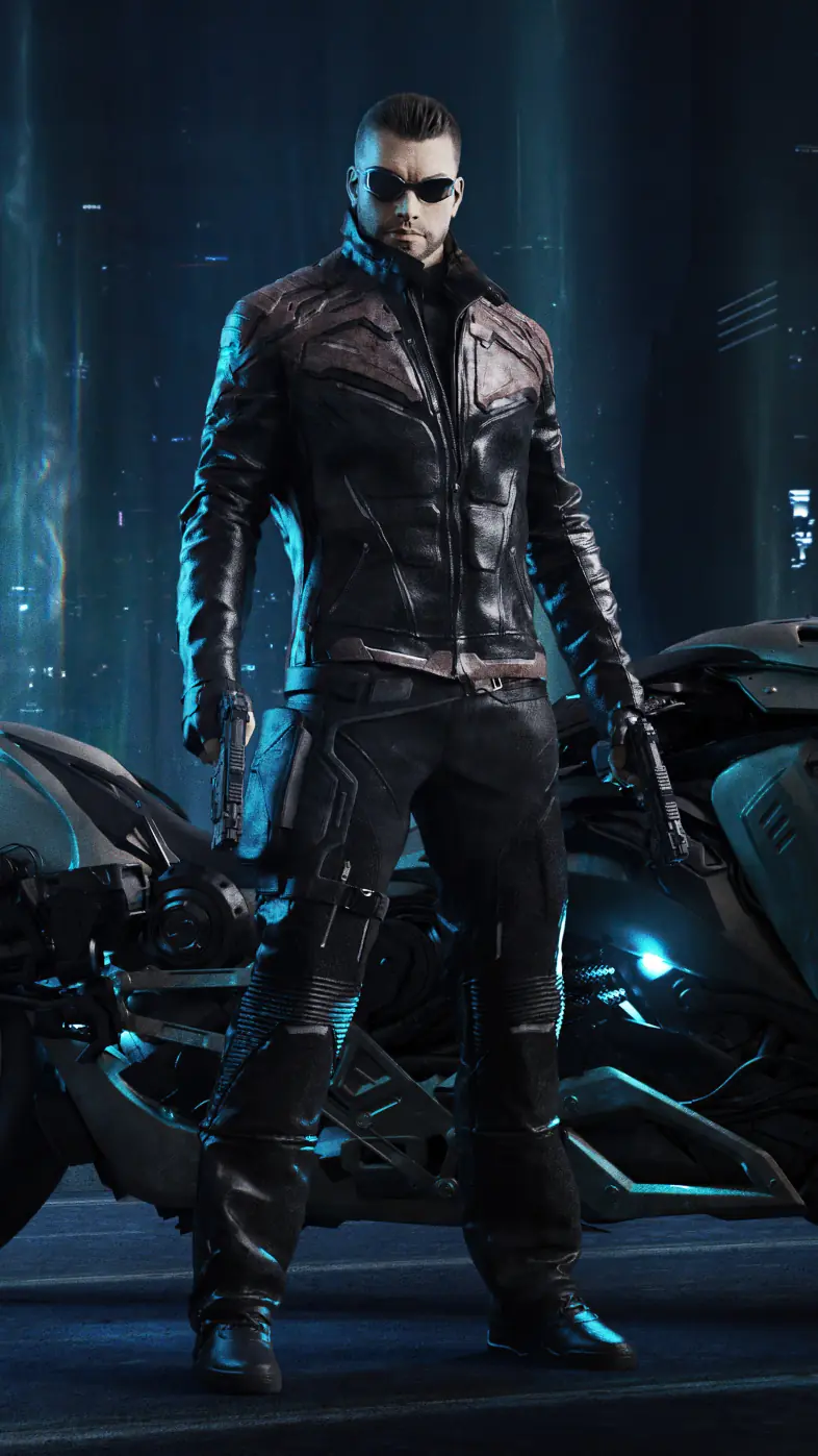 scifi cop with guns wallpaper