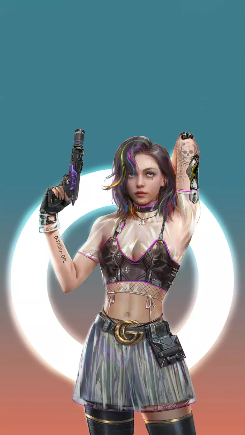 scifi cyber girl with gun wallpaper