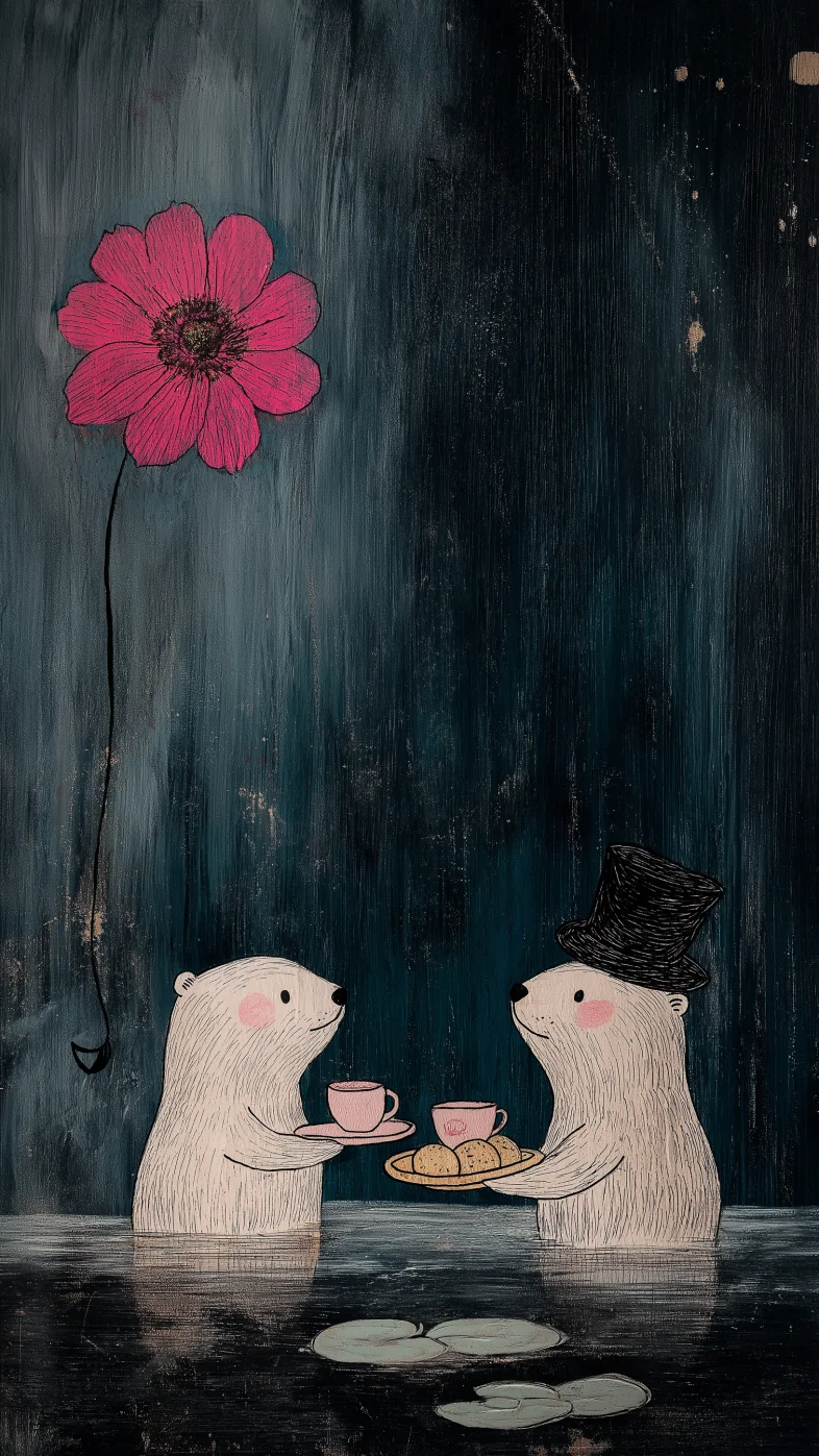 show a pair of otters art wallpaper