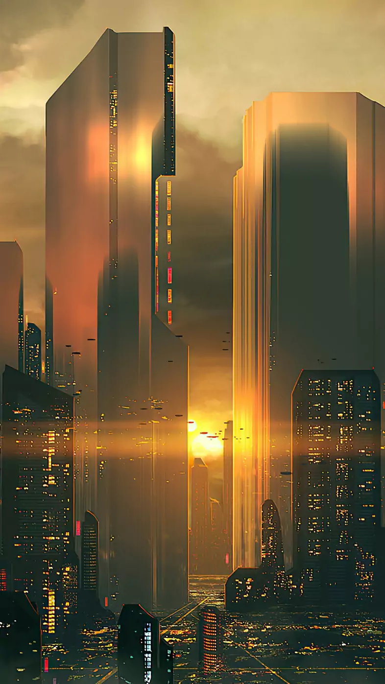 silhouettes of future city wallpaper