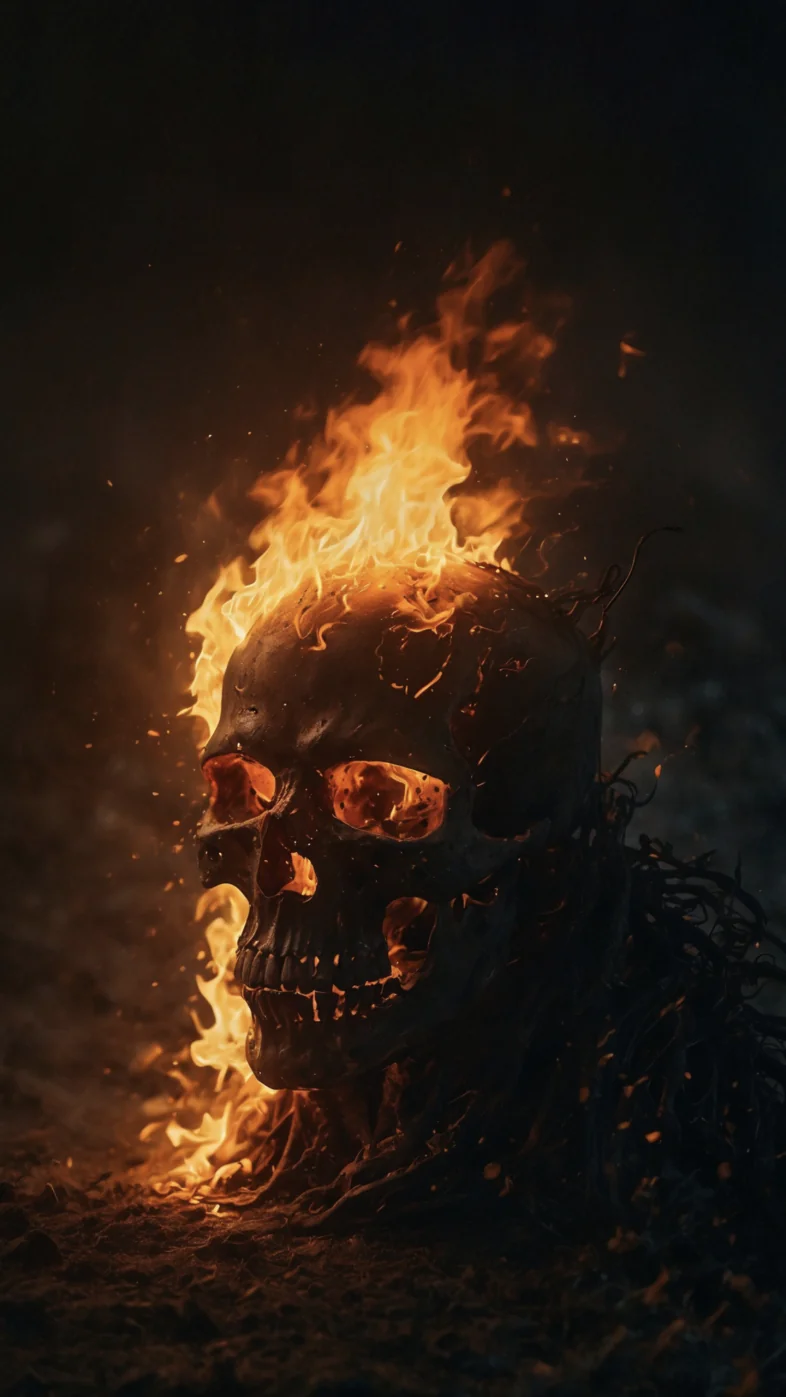 skull fire flame ashes darkness wallpaper
