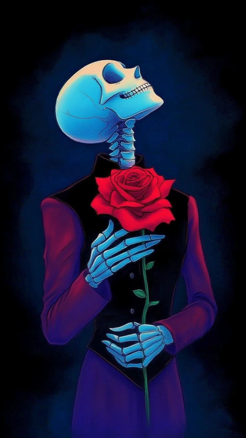 skull red rose wallpaper