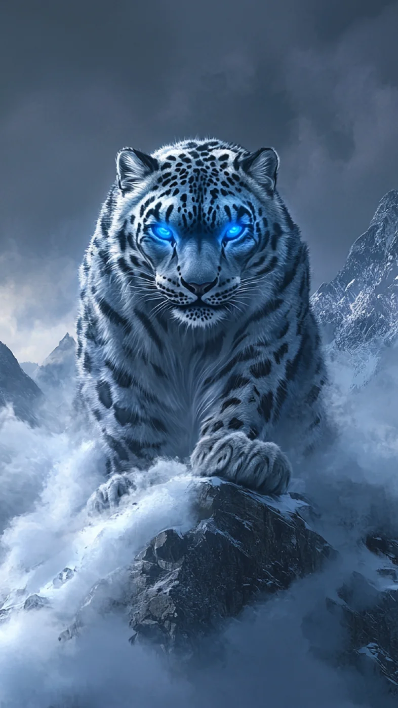 snow leopard with blue eyes wallpaper