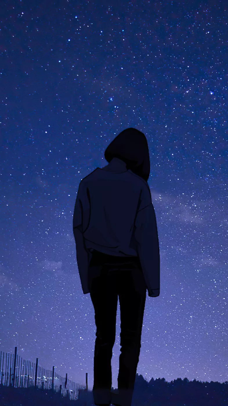 starry nights alone girl wallpaper