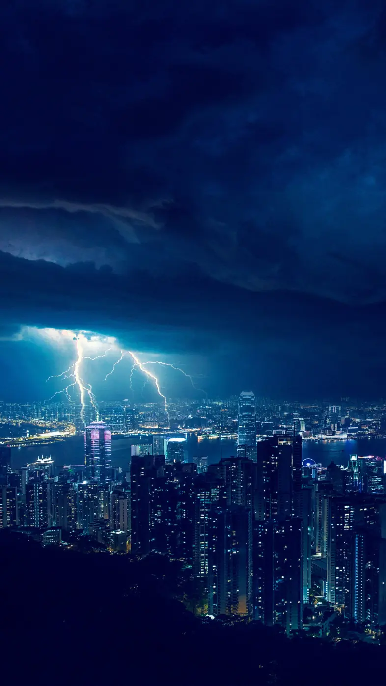 storm night lightning in city wallpaper