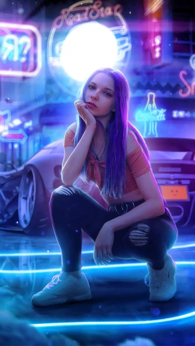 stylish cyber girl with cars  wallpaper