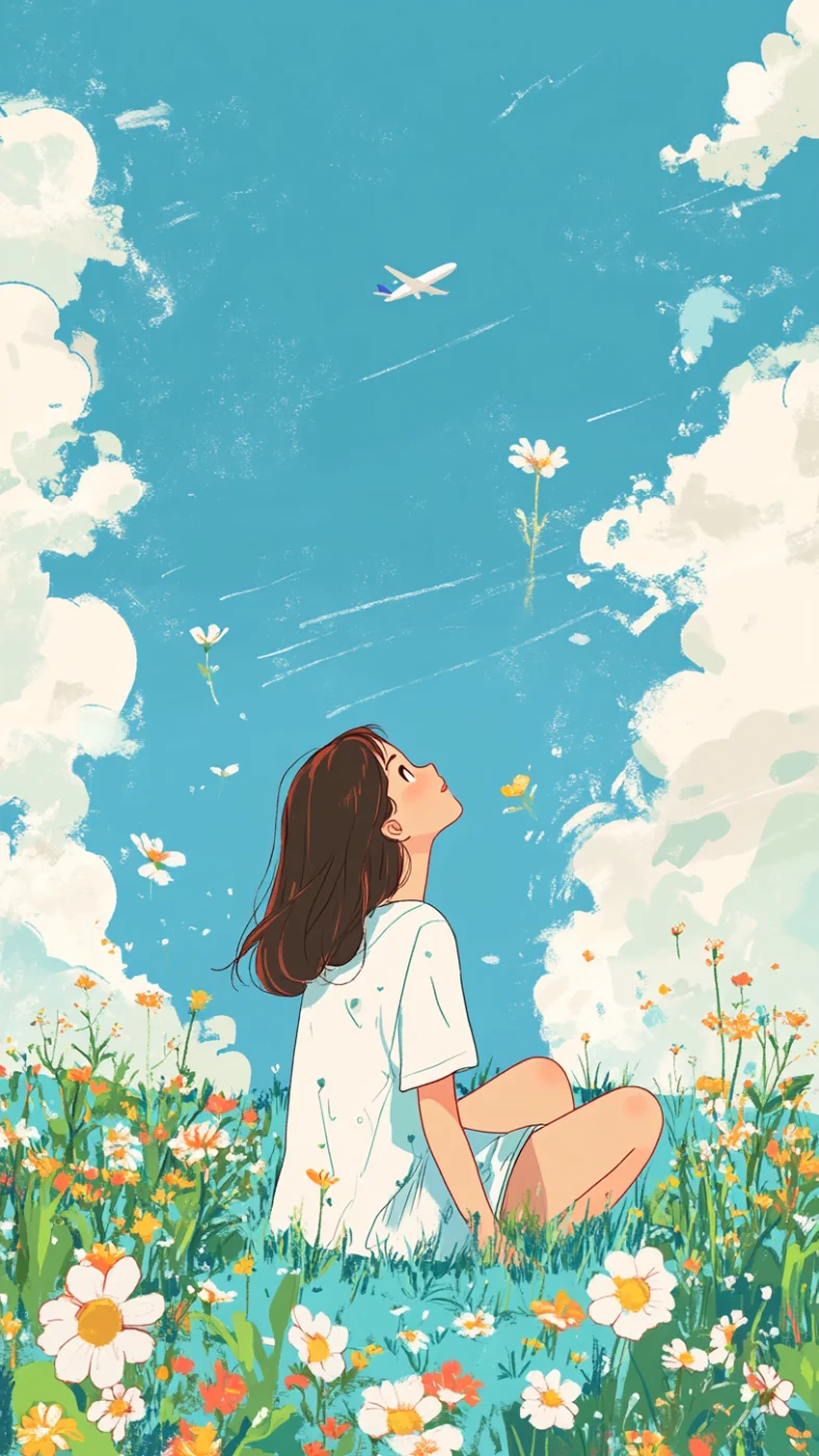 summer day Girl Was Sitting wallpaper
