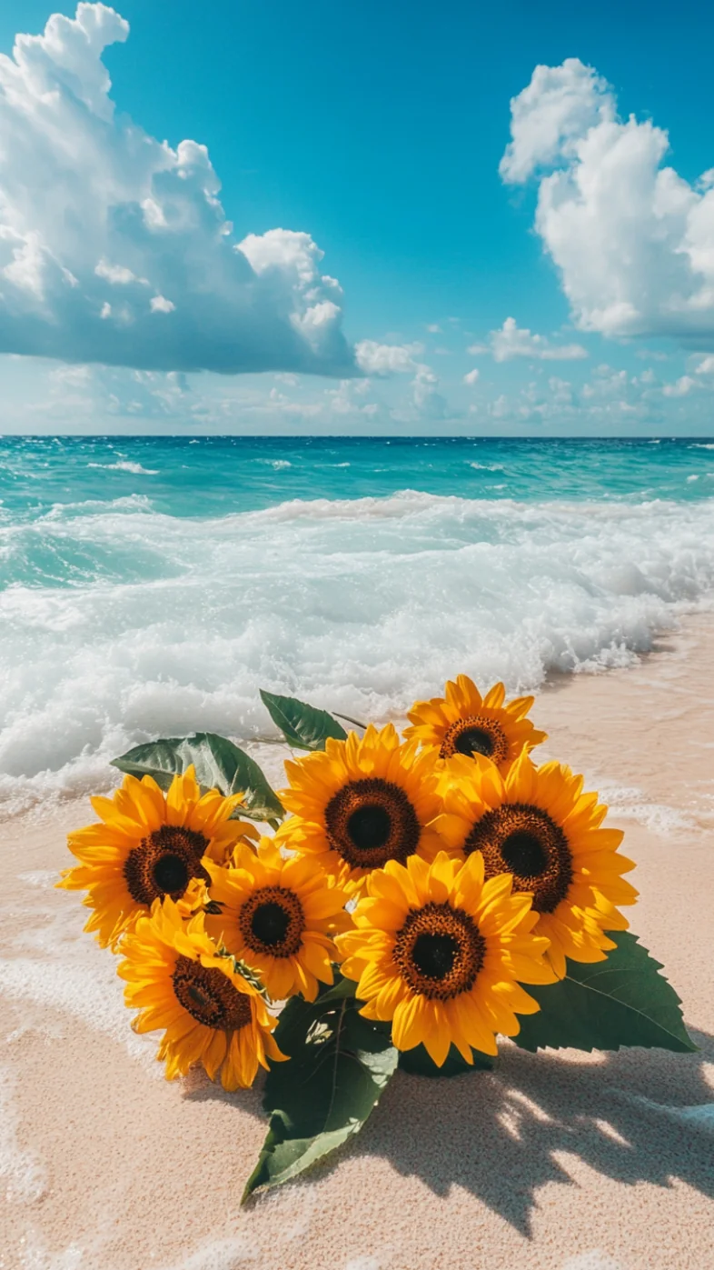 sunflower bouquet ocean wallpaper