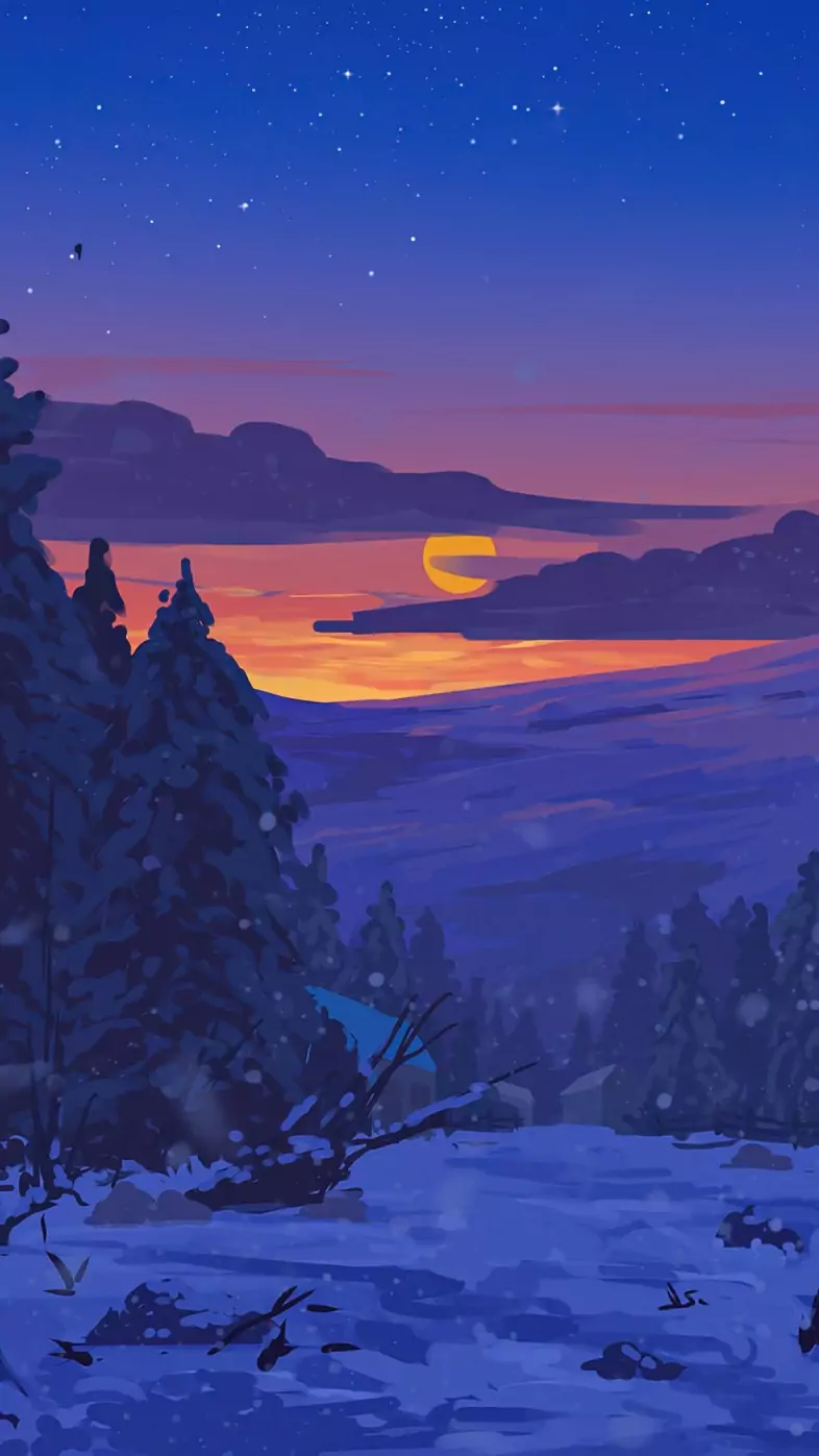sunset in snowy wallpaper