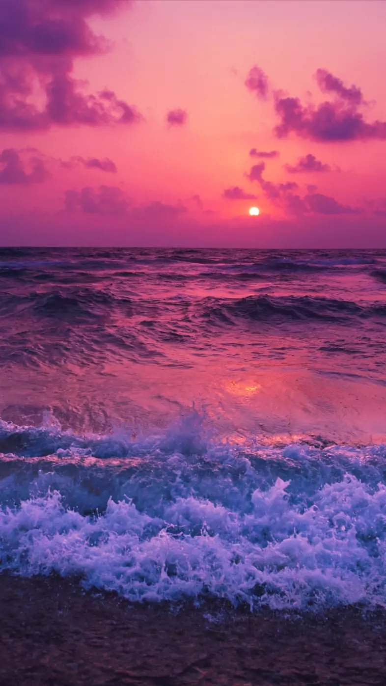 sunset waves red wallpaper