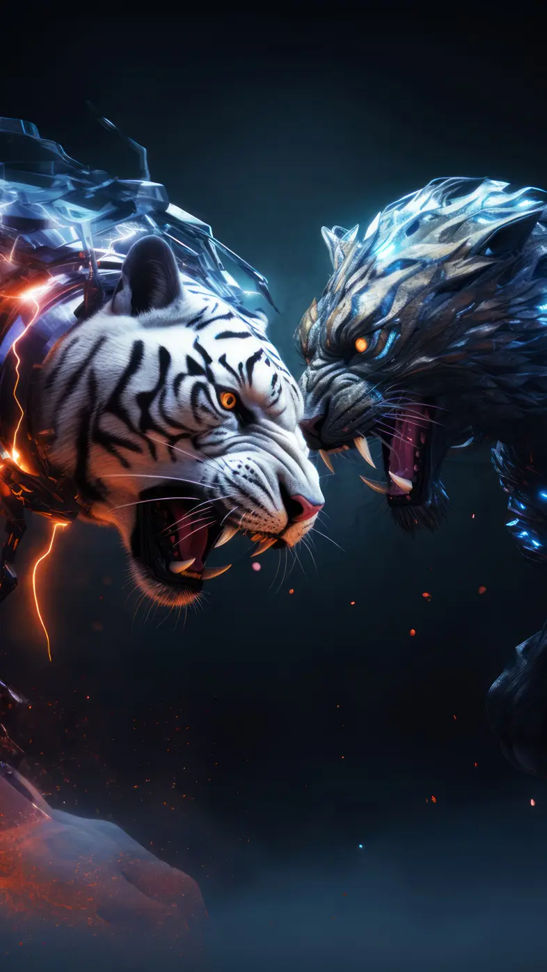 tiger fighting animal digital art wallpaper