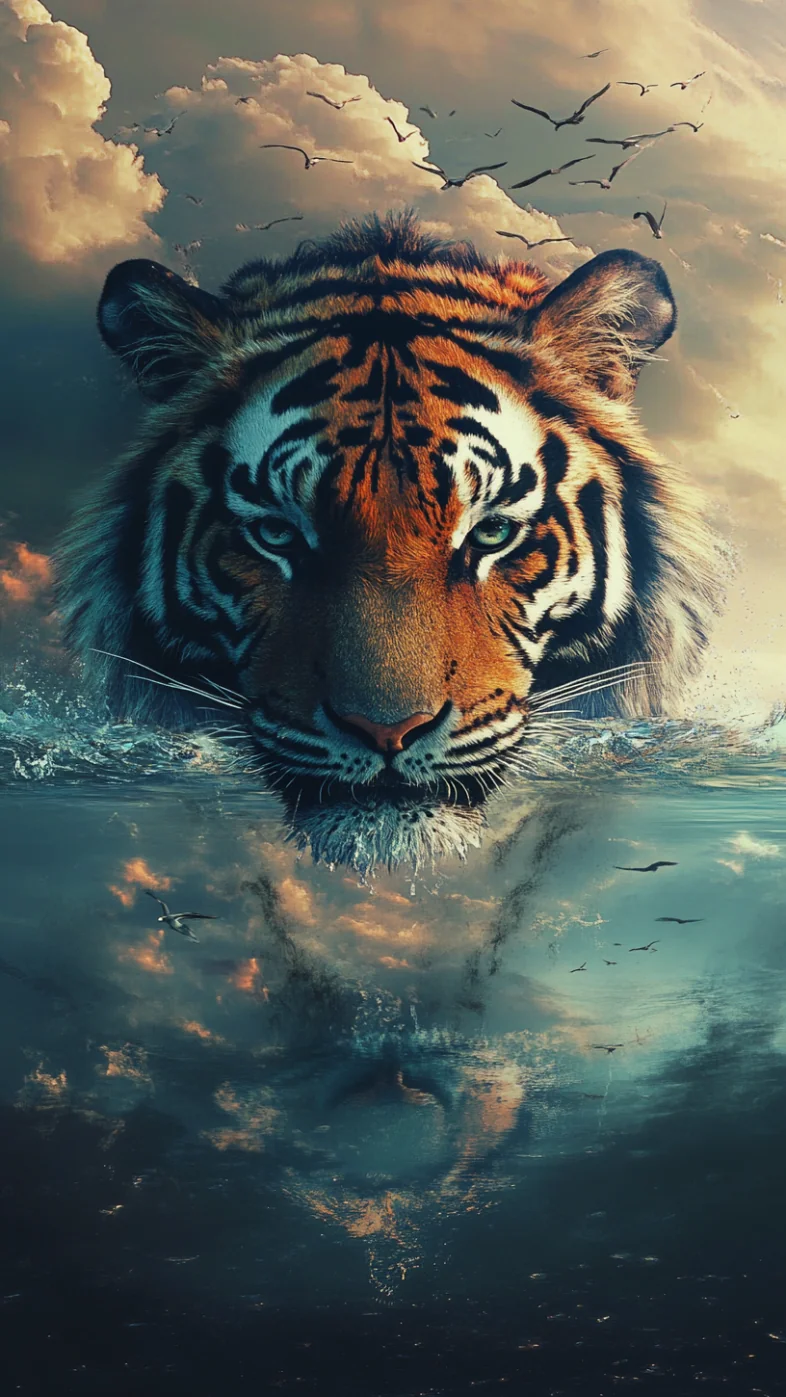 tiger in water art wallpaper