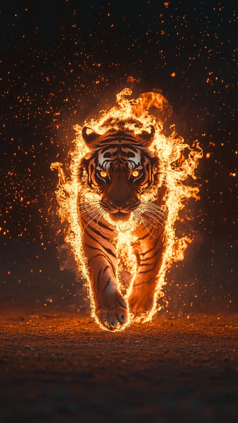 tiger on fire wallpaper