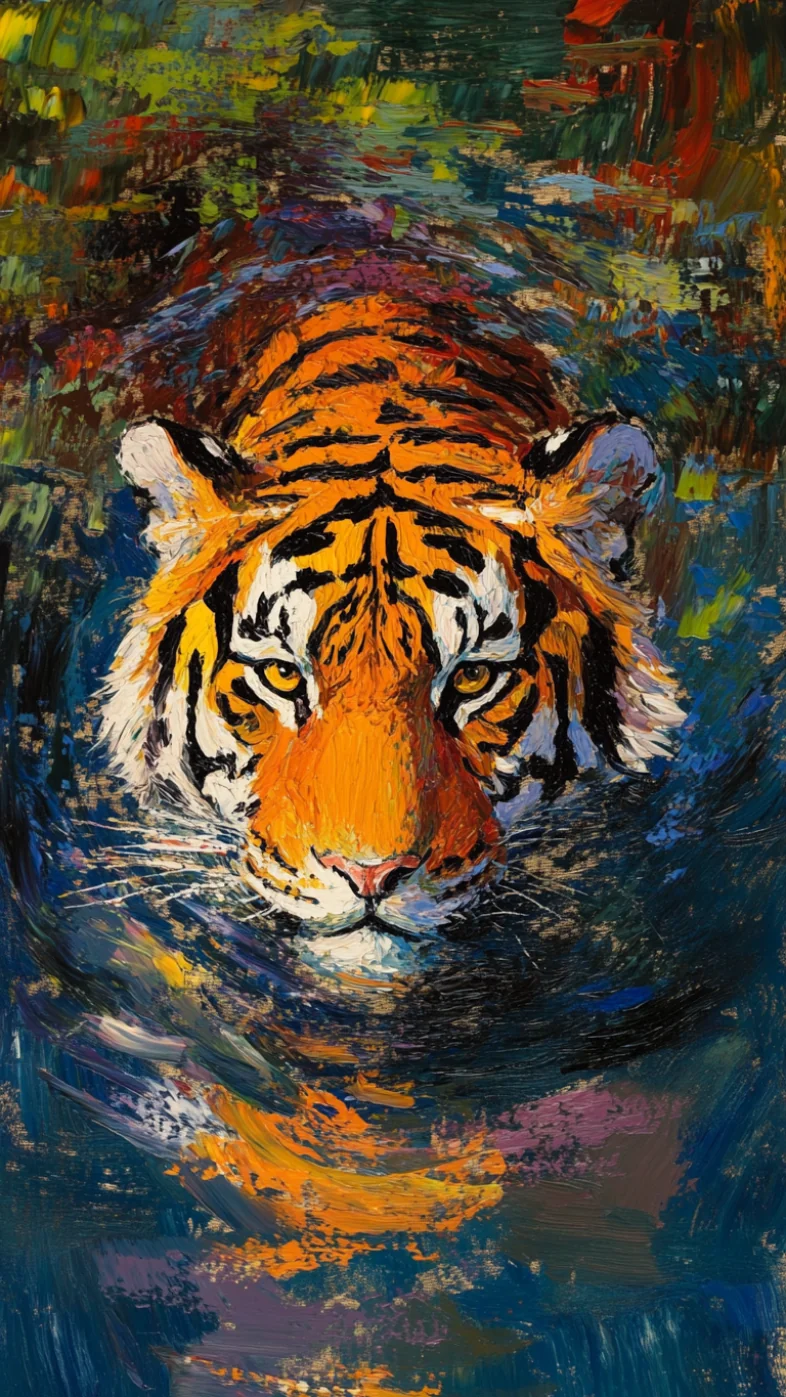 tiger swimming in the water art wallpaper