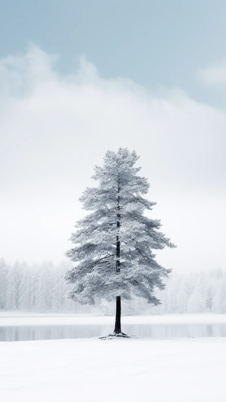 tree covered in snow stands wallpaper