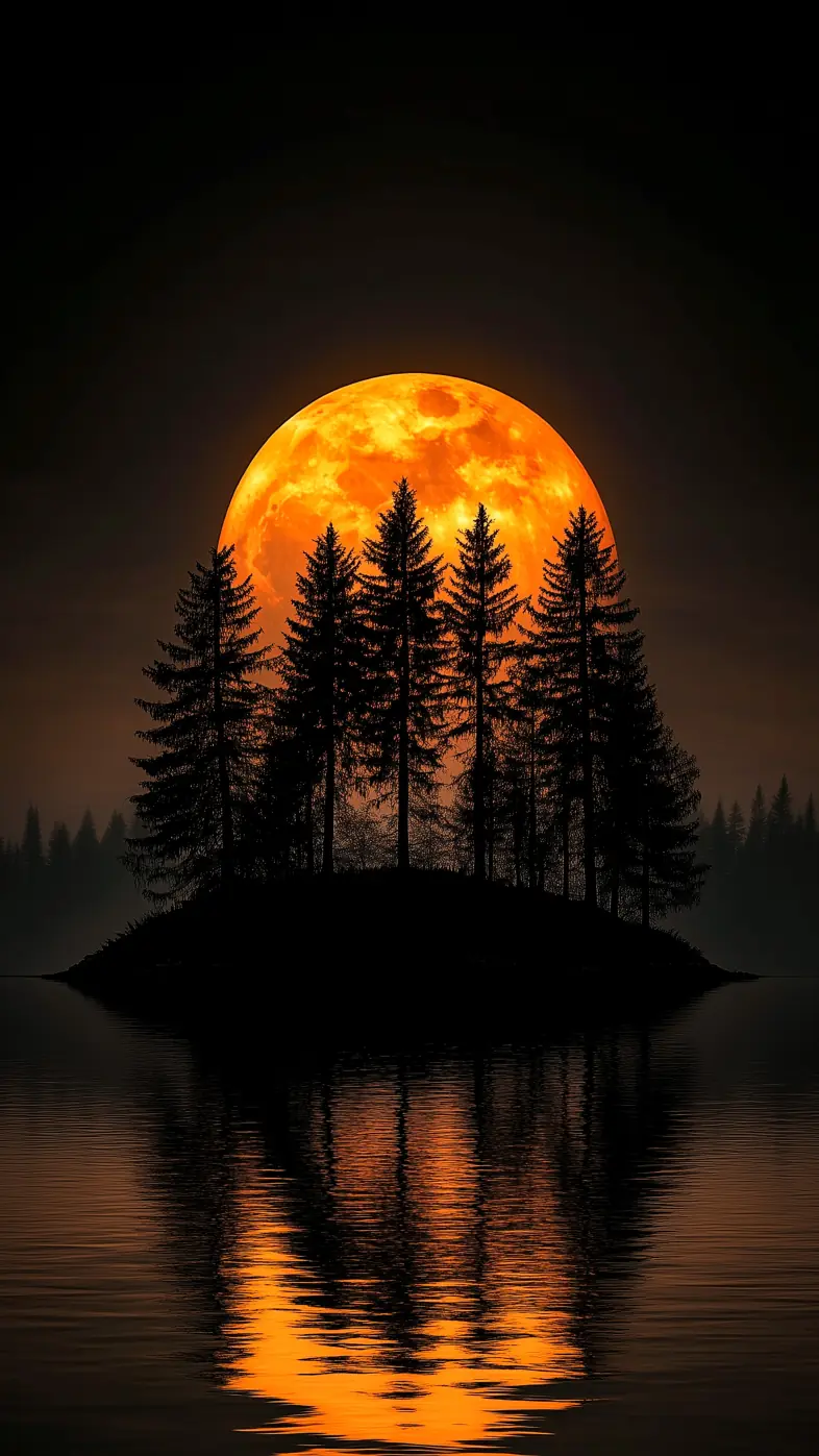 trees moon night island lake wallpaper