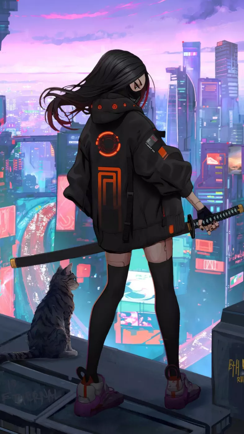 urban girl with sword wallpaper