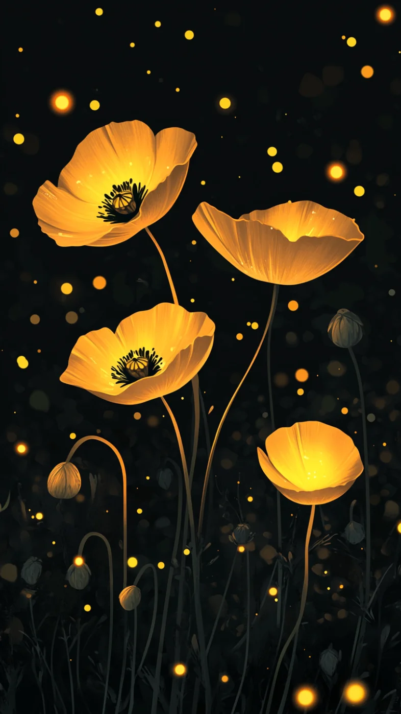 vector illustration glowing poppies wallpaper